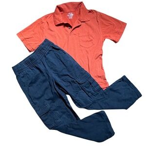 The Children's Place Polo Cargo Pants Set Boys 5/6 Red Navy Excellent Utility